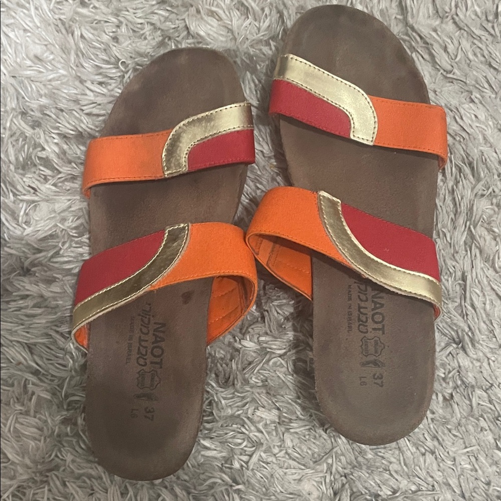 Naot Orange and Red Sandals with Gold Accents